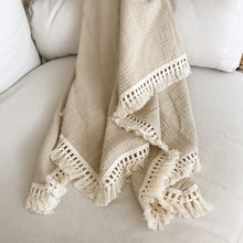 Load image into Gallery viewer, Couverture en mousseline à franges - bleu